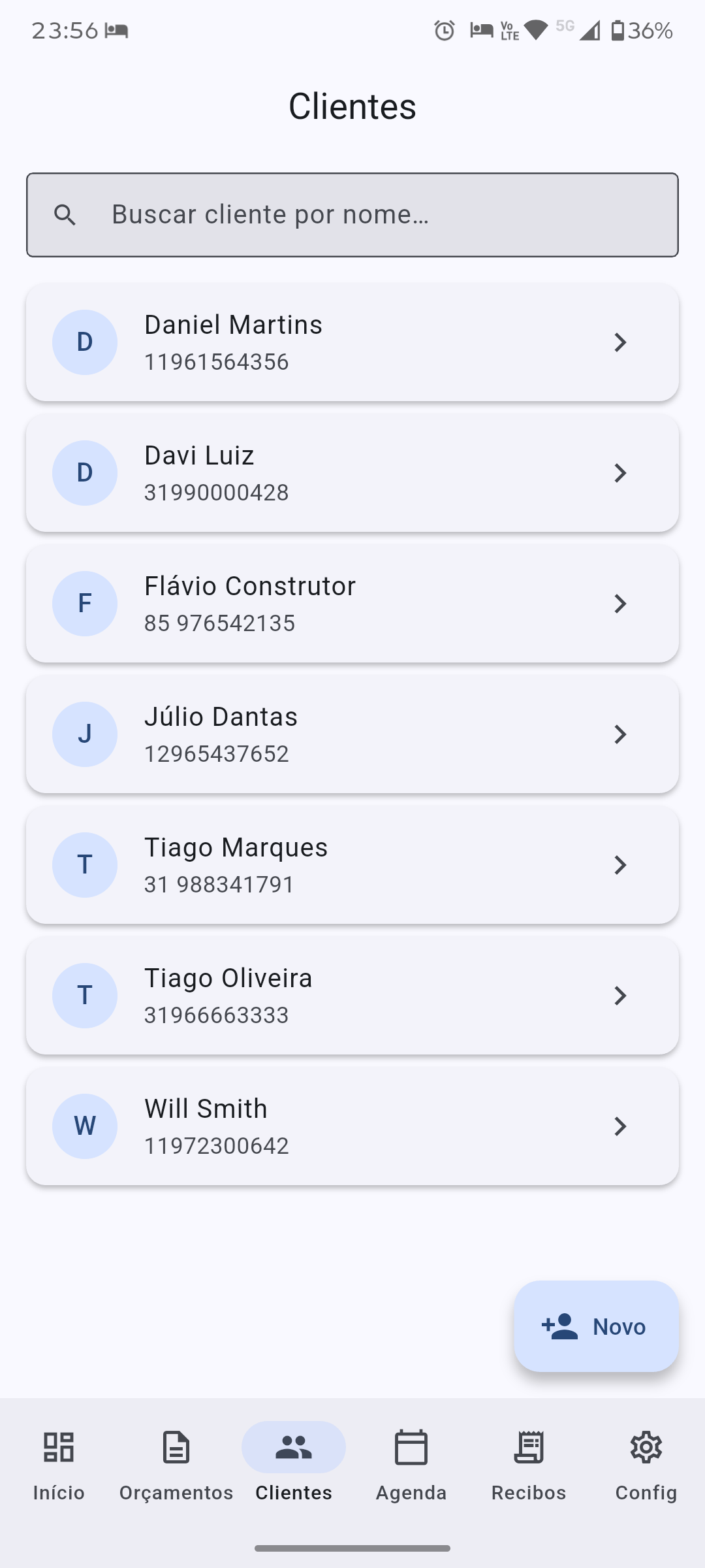 Lista de clientes no app EasyWork